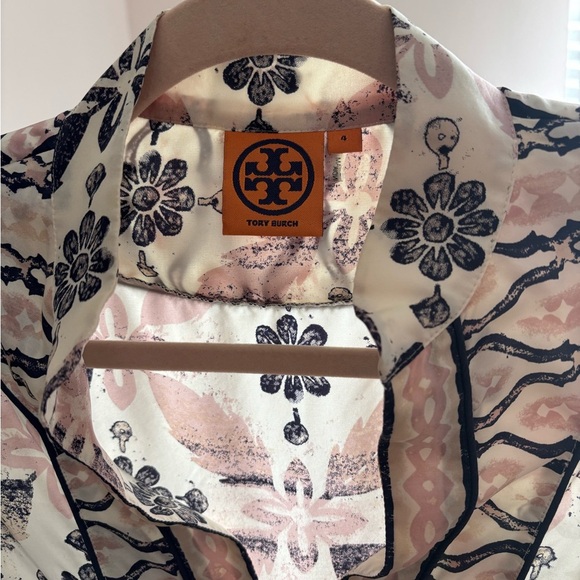 Tory Burch Daria Silk Tunic Mixed Print Geometric Floral Embroidered Size 4 - Picture 3 of 3